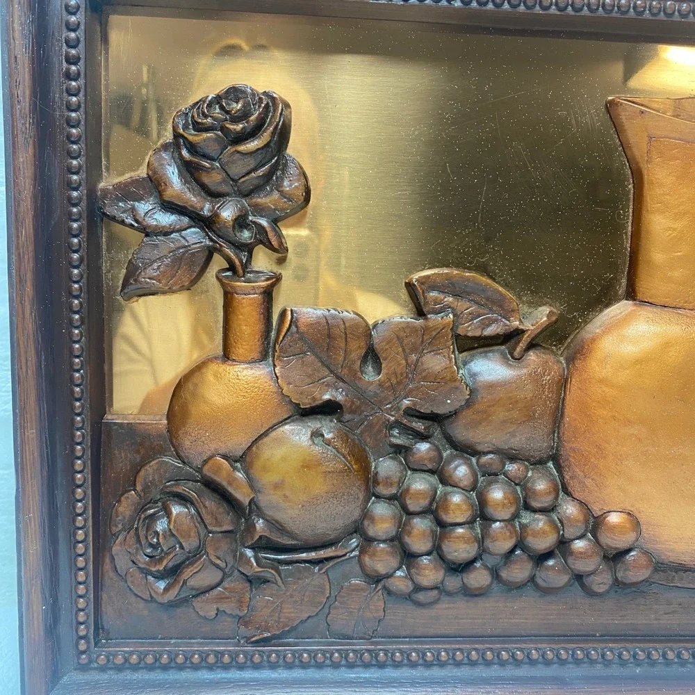 Vintage Copper Finish 3D Wall Art Pitcher Fruit‎ Embossed Metal Plaque